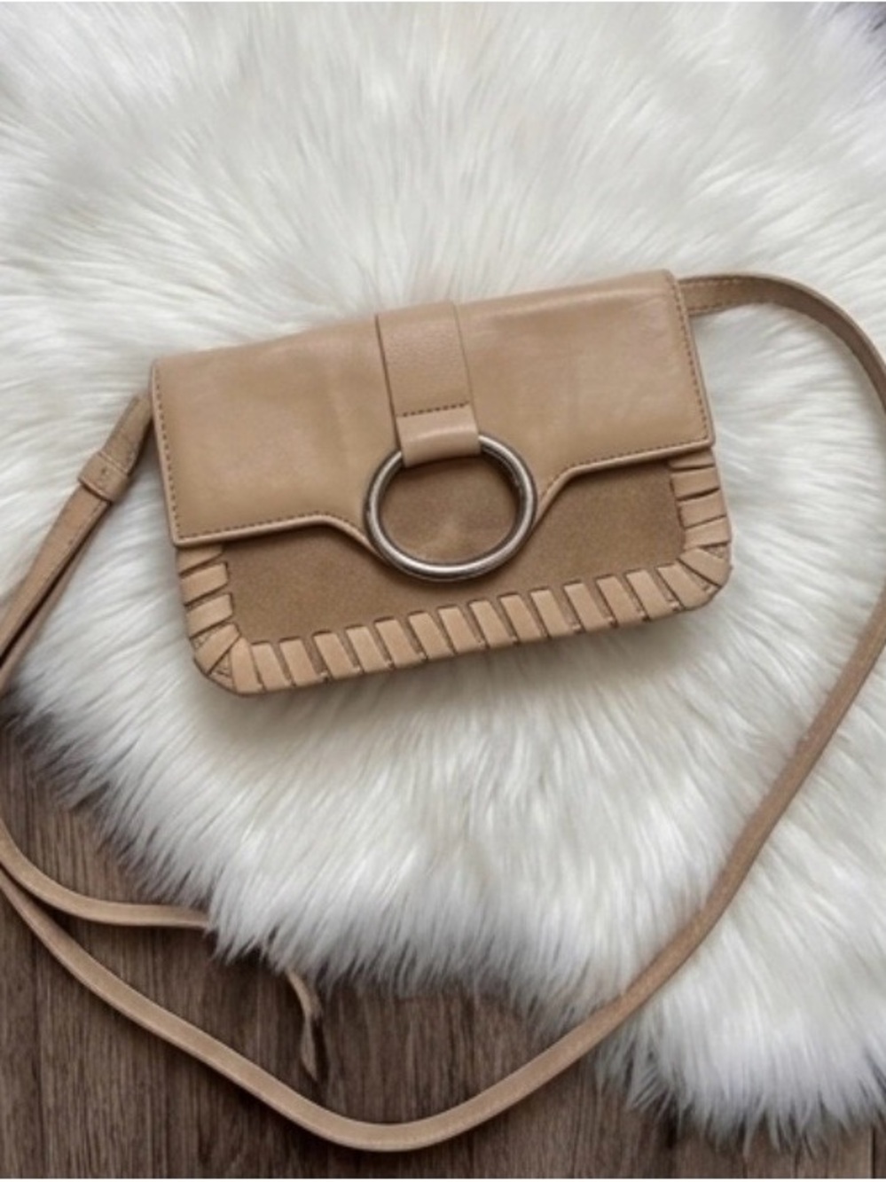 Vince Camuto Tan Crossbody with Silver Ring Detail